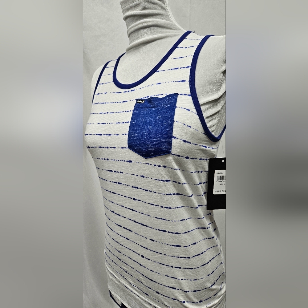 Hurley Blue and White Striped Tank Top